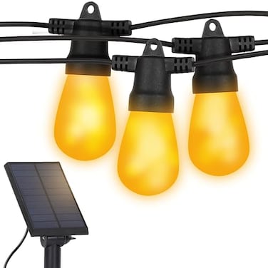 Brightech Ambience Pro Solar Powered LED Outdoor String Lights 27 Ft Commercial Waterproof Patio Lights with Flaming Flickering Bulbs Shatterproof String Lights for Your Halloween Porch Deck