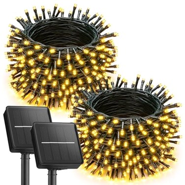 Brightown 2 Pack Solar String Lights Outdoor Waterproof 92Ft 240 LED Solar Lights Outdoor with 8 Modes Outdoor Light Solar Powered for Patio Yard Tree Garden Party Decorations Warm White