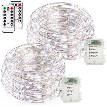buways Fairy Lights 2Pack Battery Operated Cool White 50 LED Fairy String Lights164ft Sliver Wire Light with Remote Control for Christmas Party Garden Home Decoration