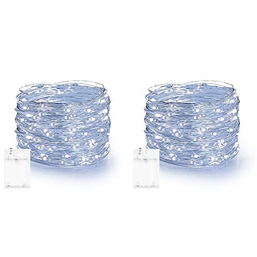 Dazzle Bright Fairy Lights Battery Operated 2 Pack Total 40FT 120LED Silver Wire Waterproof Battery Operated String Lights Christmas Decorations for Indoor Outdoor Bedroom Yard Decor White