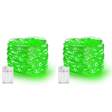 Dazzle Bright Fairy Lights Battery Operated 2 Pack Total 40FT 120LED Silver Wire Waterproof String Lights Christmas St Patricks Day Decorations for Indoor Outdoor Bedroom Yard Decor Green