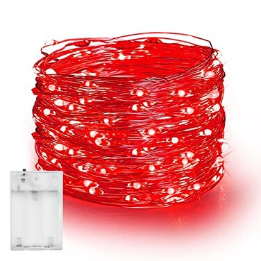 Dazzle Bright Fairy Lights Battery Operated 20 FT 60 LED Silver Wire Waterproof Battery Operated String Lights Christmas Decorations for Indoor Outdoor Bedroom Yard Decor Red