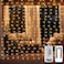DealBeta Battery Operated Curtain Lights98ft98ft 300 LED Curtain Lights with Remote Timer 8 Modes Waterproof Hanging Fairy Lights for Outdoor Indoor Wedding Christmas Decor Warm White