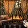 DealBeta Battery Operated Curtain Lights98ft98ft 300 LED Curtain Lights with Remote Timer 8 Modes Waterproof Hanging Fairy Lights for Outdoor Indoor Wedding Christmas Decor Warm White