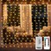 DealBeta Battery Operated Curtain Lights98ft98ft 300 LED Curtain Lights with Remote Timer 8 Modes Waterproof Hanging Fairy Lights for Outdoor Indoor Wedding Christmas Decor Warm White