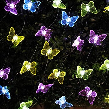 Joyathome Butterfly Decorative Solar String Lights 177ft 36 Led Outdoor Waterproof Garden Lights for Home Yard Decoration Cool White