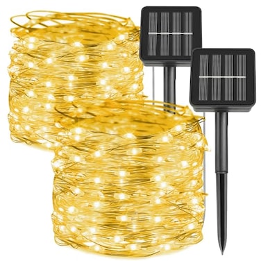 kemooie 2 Packs Solar String Lights Total 200 LED 66FT 8 Twinkle Modes Warm White Solar Powered Fairy Lights Waterproof for Outdoor Tree Garden Christmas Decorations Warm White
