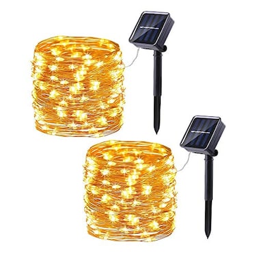 Lomotech Solar String Lights Outdoor 2 Pack Total 66ft 200LED Solar Fairy Lights Waterproof 8 Modes Twinkle Lights for Outdoor Patio Garden Yard Party Wedding Tree Decoration Warm White