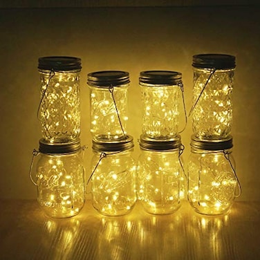 Miaro 8 Pack Mason Jar Lights 20 LED Solar Fairy String Lights Lids Insert for Garden Deck Patio Party Wedding Christmas Decorative Lighting Fit for Regular Mouth Jars with Hangers No Jars