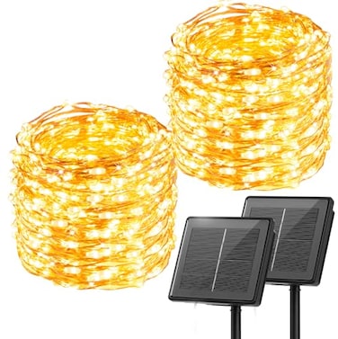 Minetom Solar String Lights 2 Packs Total 66Ft 200 LED Solar Fairy Lights Waterproof Solar Lights for Outside Patio Yard Tree Wedding Christmas Warm White