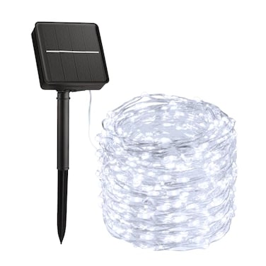 Minetom Solar String Lights for Outside 33Ft 100 LED Outdoor Solar Fairy Lights 8 Modes Balcony Lights for Tree Patio Christmas Party Wedding Decor Pure White