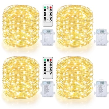 Mlambert 4Pack 160FT 480LED Fairy Lights Battery Operated with Remote Timer Waterproof Twinkle Light 8 Modes for Indoor Outdoor Decor Warm White