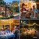 OHLUX 120FT Solar String Lights Outdoor with Remote 2200K Soft Warm Patio Lights with 52 Shatterproof TearDrop LED Filament ST38 Bulbs Dimmable Outside Edison Hanging Light for Backyard Deck Roof