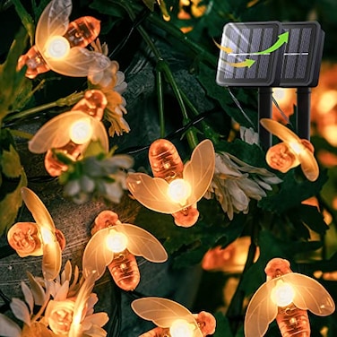 oopswow Solar String Lights Outdoor 2Pack 30LED Honey Bees Fairy Lights 8 Modes Cute Bee Lights Waterproof for Garden Fence Patio Yard Tree Xmas DecorationsWarm White