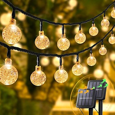 Pellimo 2Pack 30 LED 20FT Solar String Lights Outdoor Crystal Globe Lights with 8 Lighting Modes Waterproof Solar Powered Patio Lights for Garden Yard Porch Wedding Party Decor Warm White
