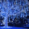 Weepong Meteor Shower Lights Outdoor Christmas Lights UL Certified Falling Rain Drop Snowfall Icicle Cascading String Light for Xmas Holiday Tree Wedding Party Garden Decor Blue 12 Inch 8 Tubes