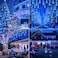 Weepong Meteor Shower Lights Outdoor Christmas Lights UL Certified Falling Rain Drop Snowfall Icicle Cascading String Light for Xmas Holiday Tree Wedding Party Garden Decor Blue 12 Inch 8 Tubes