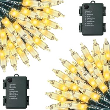 ZAIYW 2 Pack Each 23ft 70 LED Christmas Lights Battery Operated with Timer 8 Modes Mini String Lights Waterproof Christmas Lights for Outdoor Tree Xmas Garland Decoration Warm White