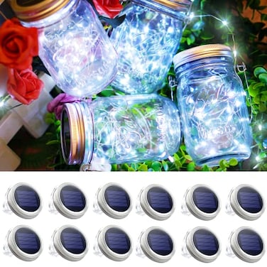 SmilingTown 30 LED 12 Packs Solar Lights for Mason JarsNo Jar Lids String Fairy Lights Solar Lantern Hanging Lights for Patio Yard Garden Wedding Decor Cool White