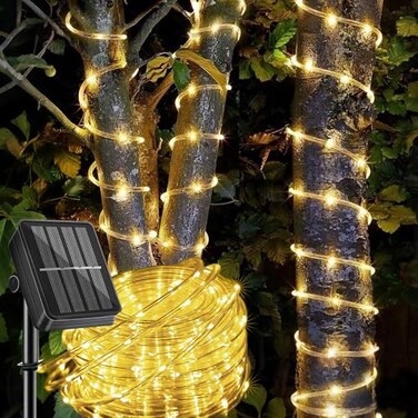 LairtPOW Solar Rope Lights Outdoor Waterproof 39FT 100 LED Solar Powered Rope Light with 8 Modes Flexible IP65 Outdoor String Lights for Garden Patio Yard Tree Pool Wedding Decor Warm White