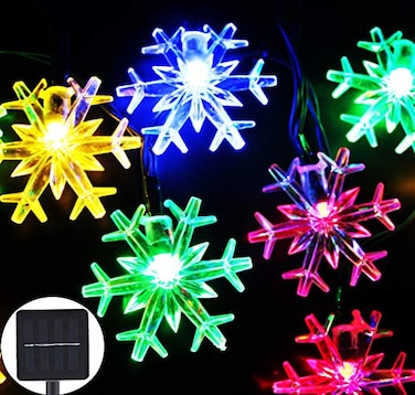 Inngree Solar Christmas Lights Outdoor Waterproof Decorations 20 Ft 30 LED Snowflake String Fairy Lights with 8 Lighting Modes for Wedding Party Tree Room Garden Patio Yard Home