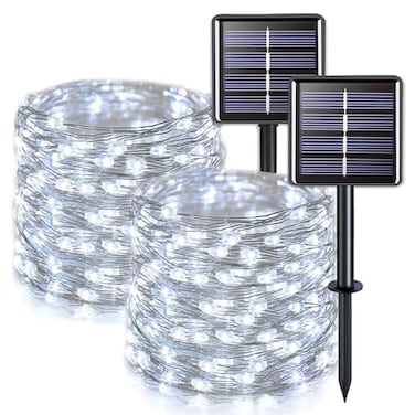 JMEXSUSS 2 Pack Solar String Lights Outdoor Waterproof Each 33FT 100 LED Solar Fairy Lights Outdoor 8 Modes White Christmas Light for Outside Garden Tree Patio Yard Wedding Christmas Decorations