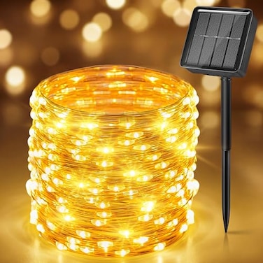Minetom Solar Fairy Lights33Ft 100 LED Solar String Lights Outdoor IP65 Waterproof Patio Lights with 8 Modes for Tree Patio Christmas Party Wedding Decor Warm White
