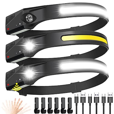 PSDRIQQ Headlamp Flashlight 3 Pack Rechargeable LED Headlamps Wide Beam Head Lamp Bright Sensor Headlight Light