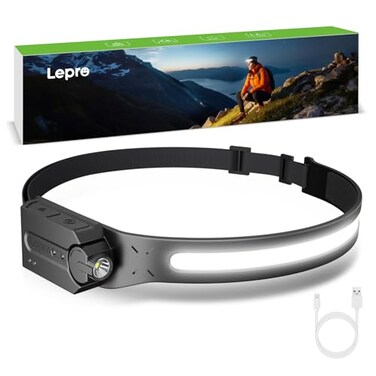 Lepro Headlamp Super Bright LED Head Lamp Rechargeable with 230Wide Beam Adjustable Spotlight Motion Sensor 5 Modes Waterproof Lightweight Headlight Flashlight for Camping Running
