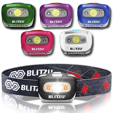 BLITZU LED Headlamp Flashlight for Adults Kids Lightweight Waterproof Head Lamp with White Red Light Comfortable Headband Perfect for Running Camping Hiking 3 AAA Batteries Included Black