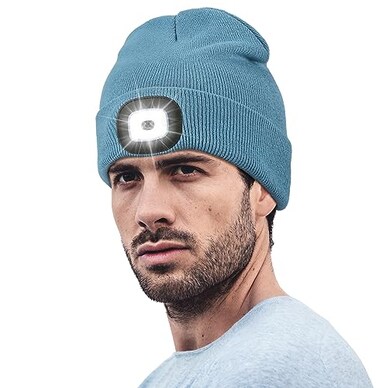 Hatlight Unisex LED BeanieUSB Rechargeable Winter FlashlightChristmas Beanie with a Light for Men Blue