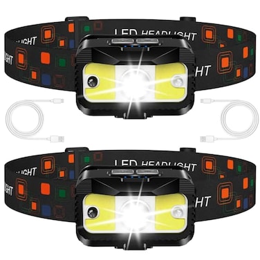 MIOISY Headlamp Rechargeable Ultra Bright LED Head Lamp Flashlight with White Red Light 2 Pack Motion Sensor Waterproof Headlight 8 Modes Lights for Camping Fishing Running