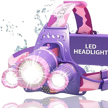 DanForce Headlamp Ultra Bright Rechargeable LED HeadlampLUMINUS 1080 LumensZoomable Head Lamp Flashlight Headlight USB Rechargeable IPX45 HeadLamps for Camping OutdoorsRed Light Include Pink