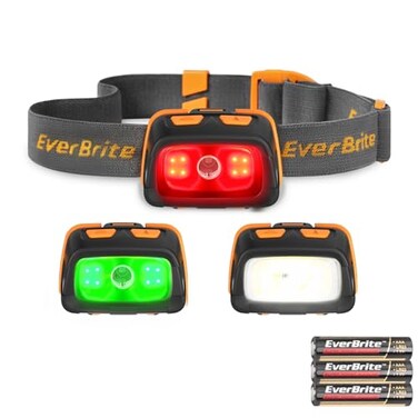 EverBrite 300LM Headlamp with Red Green White Light Tail Light 7 Modes with Memory Function Stepless Dimming 30 Adjustable Head Lamp for Trail Running Camping Hunting 3 AAA Batteries Included
