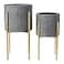 Main + Main Mesa Modern Boho Embossed Metal Planters with Stands Charcoal Grey and Gold Set of 2 Sizes