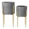 Main + Main Mesa Modern Boho Embossed Metal Planters with Stands Charcoal Grey and Gold Set of 2 Sizes