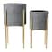 Main + Main Mesa Modern Boho Embossed Metal Planters with Stands Charcoal Grey and Gold Set of 2 Sizes