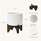 LA JOLIE LA Jolie Muse Ceramic Planter with Wood Stand 8 Inch White Cylinder Embossed Hobnail Patterned Flower Plant Pot Indoor