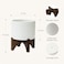 LA JOLIE LA Jolie Muse Ceramic Planter with Wood Stand 8 Inch White Cylinder Embossed Hobnail Patterned Flower Plant Pot Indoor