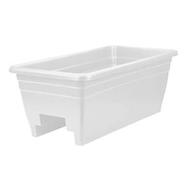 The HC Companies 24 Inch Deck Rail Box Planter Lightweight Outdoor Plastic Plant Pot for Herbs and Flowers White