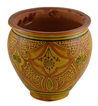 Treasures Of Morocco Handmade Ceramic Flower Pot Moroccan Indoor Outdoor Mediterranean Spanish Style Garden Drain Hole Planter Yellow