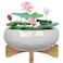 MUZHI White Ceramic Water Lotus Bowl Planter Pot with Bamboo Stand 78 Lotus Shape Hydroponic Water Lily Flower Pot Planter No Drainage Hole