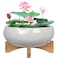 MUZHI White Ceramic Water Lotus Bowl Planter Pot with Bamboo Stand 78 Lotus Shape Hydroponic Water Lily Flower Pot Planter No Drainage Hole
