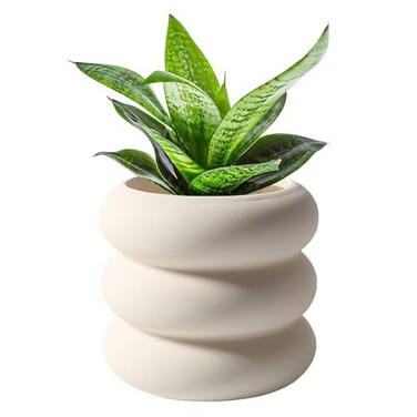 SANDYBAYTAS Ceramic Plant Pot Indoor 65 Inch Beige Unglazed Flower Pot with Drainage Hole Bubble Design Ceramic Planter for Home Office Decor