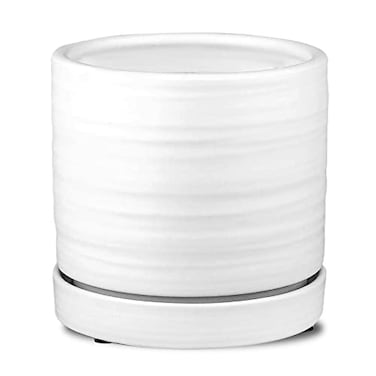 HERDUK 6 Inch Plant Pots Ceramic Planter Pot with Drainage Hole Saucer IndoorOutdoor Cylinder Round Planter Pot Matte White