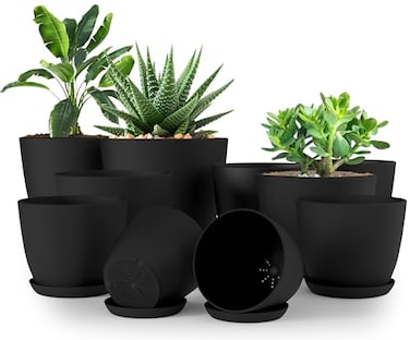 Utopia Home Plant Pots Indoor with Drainage 76665348 Inches Home Decor Flower Pots Pack of 10 Plastic Planters for Indoor Plants Cactus Succulents Pot Black