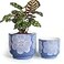 YBX YIBOXUAN YBX 8 Inch 6 Inch White Flower Pattern Plant Pots Sand Glazed Ceramic Planter with Drainage Hole Flower Pots for Indoor Plants Blue