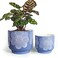 YBX YIBOXUAN YBX 8 Inch 6 Inch White Flower Pattern Plant Pots Sand Glazed Ceramic Planter with Drainage Hole Flower Pots for Indoor Plants Blue