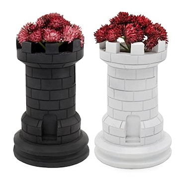 Esterno Chess Piece Planter Pots Set of 2 Resin Rook Statues for Home and Office Decor