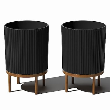 Veradek Demi Series Round Planter wStand for PorchPatio Durable PlasticStone Composite Wooden Stand Modern Dcor for Tall Plants Flowers